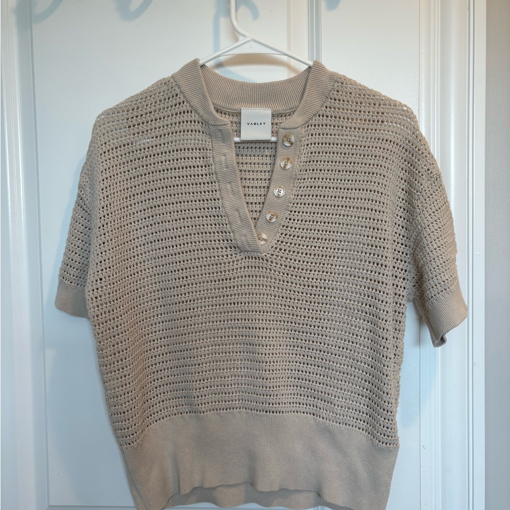 Varley Taupe Knit Buttoned Sweater
